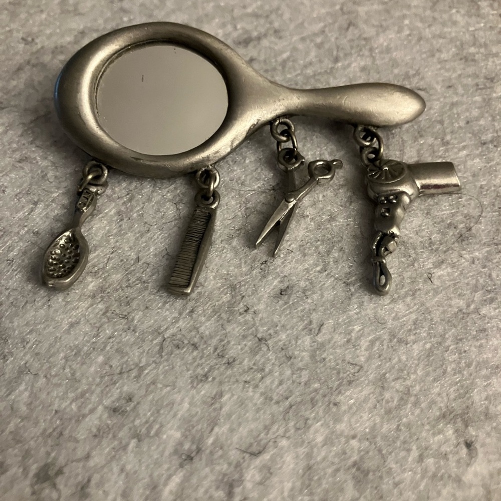 Vintage Pewter Hairstylist Brooch
